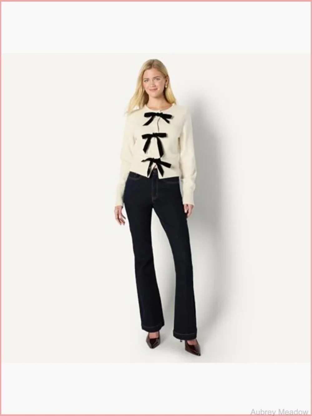 Regular-Fit Long-Sleeve Tie Front Cardigan with Bows